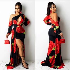 Flower high split maxi dress